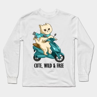 Cat with Scarf and Motorcycle Long Sleeve T-Shirt